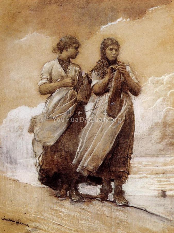 Fishergirls on Shore, Tynemouth - 温斯洛·荷默